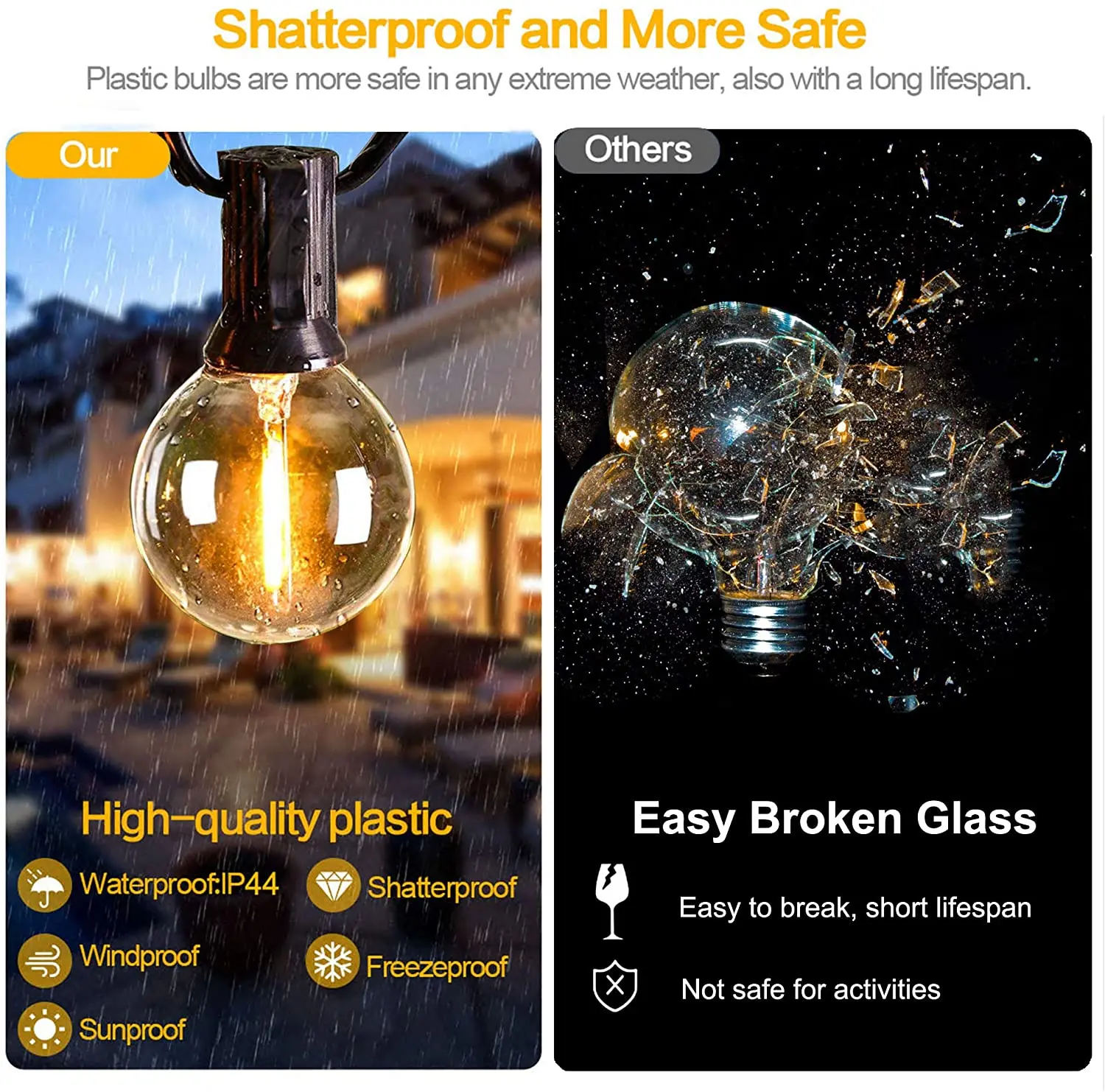 12m 30 Leds G40 Solar String Lights Outdoor Patio - Image 2