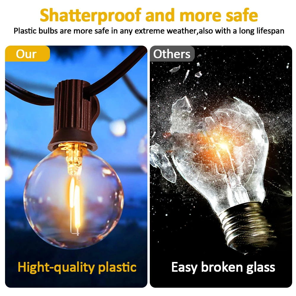 12m 30 Leds G40 Solar String Lights Outdoor Patio - Image 3