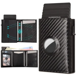Carbon Fiber Mens Airtag Wallet Rfid Blcoking Pop Up