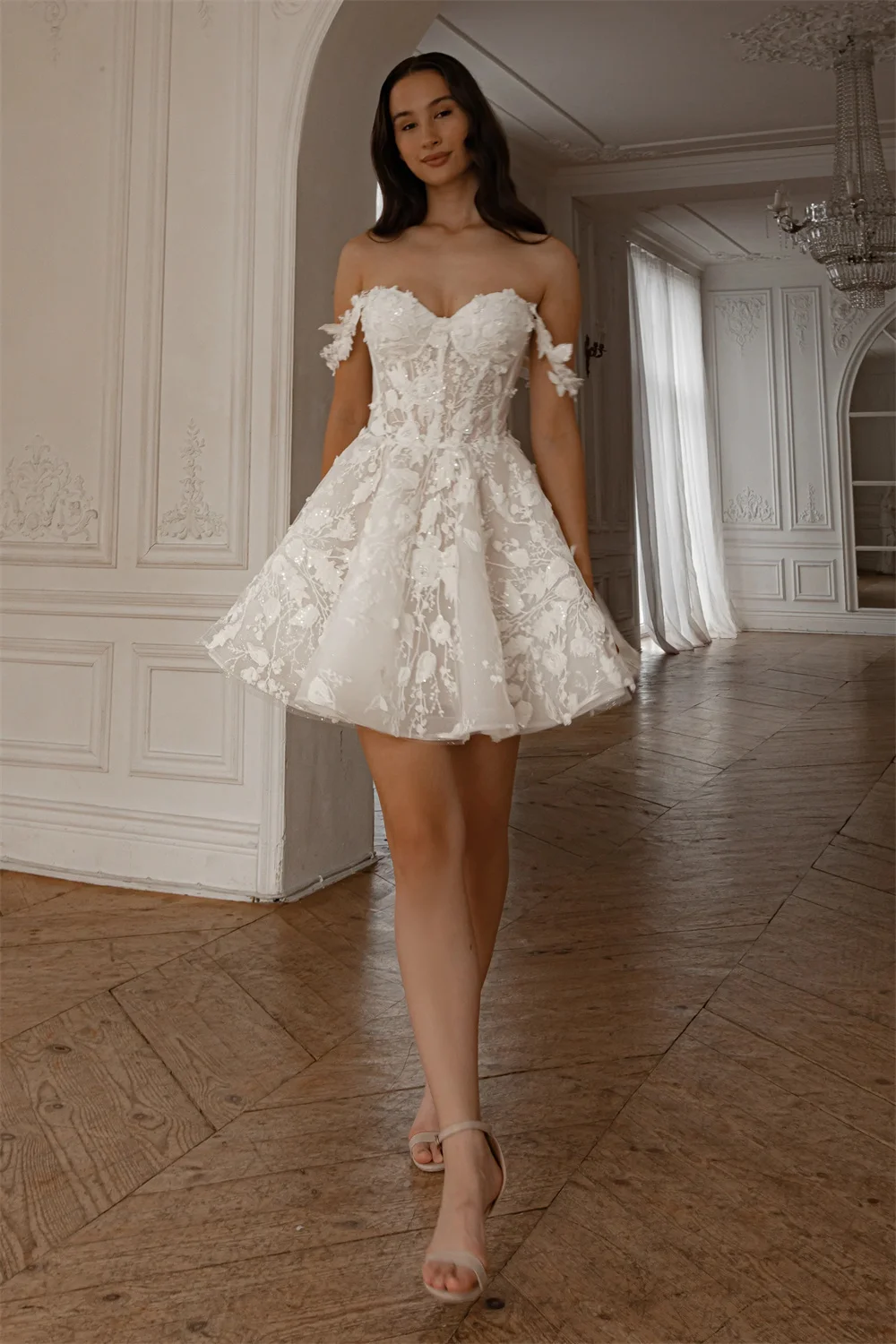 3D Floral Lace Wedding Dress - Image 2
