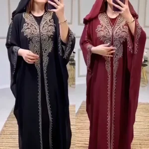Eid Muslim Dress For Women Hooded Abaya 2 Piece