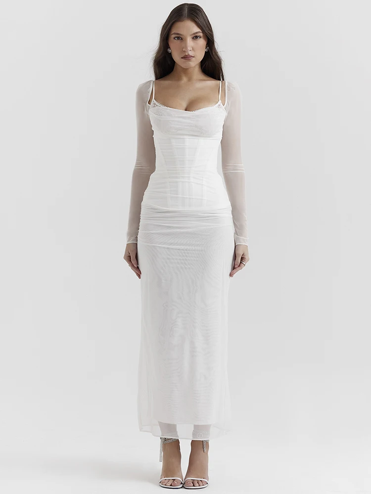 Mozision Elegant Sheer Long Sleeve Sexy Maxi Dress For - Image 2
