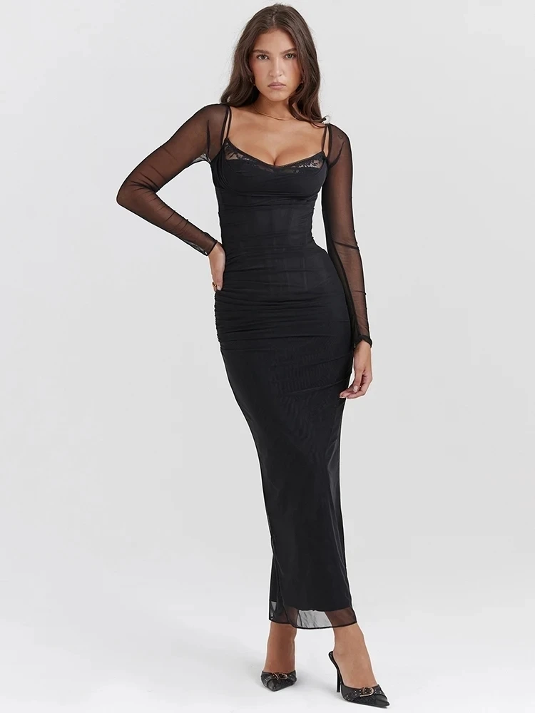 Mozision Elegant Sheer Long Sleeve Sexy Maxi Dress For - Image 7