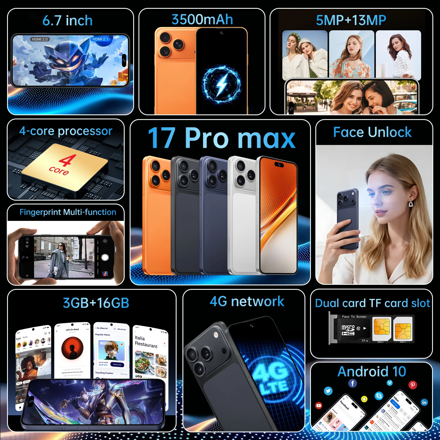 Ivmi 17pro Max Smartphones Android 10.0 Dual Sim 6.7 - Image 2