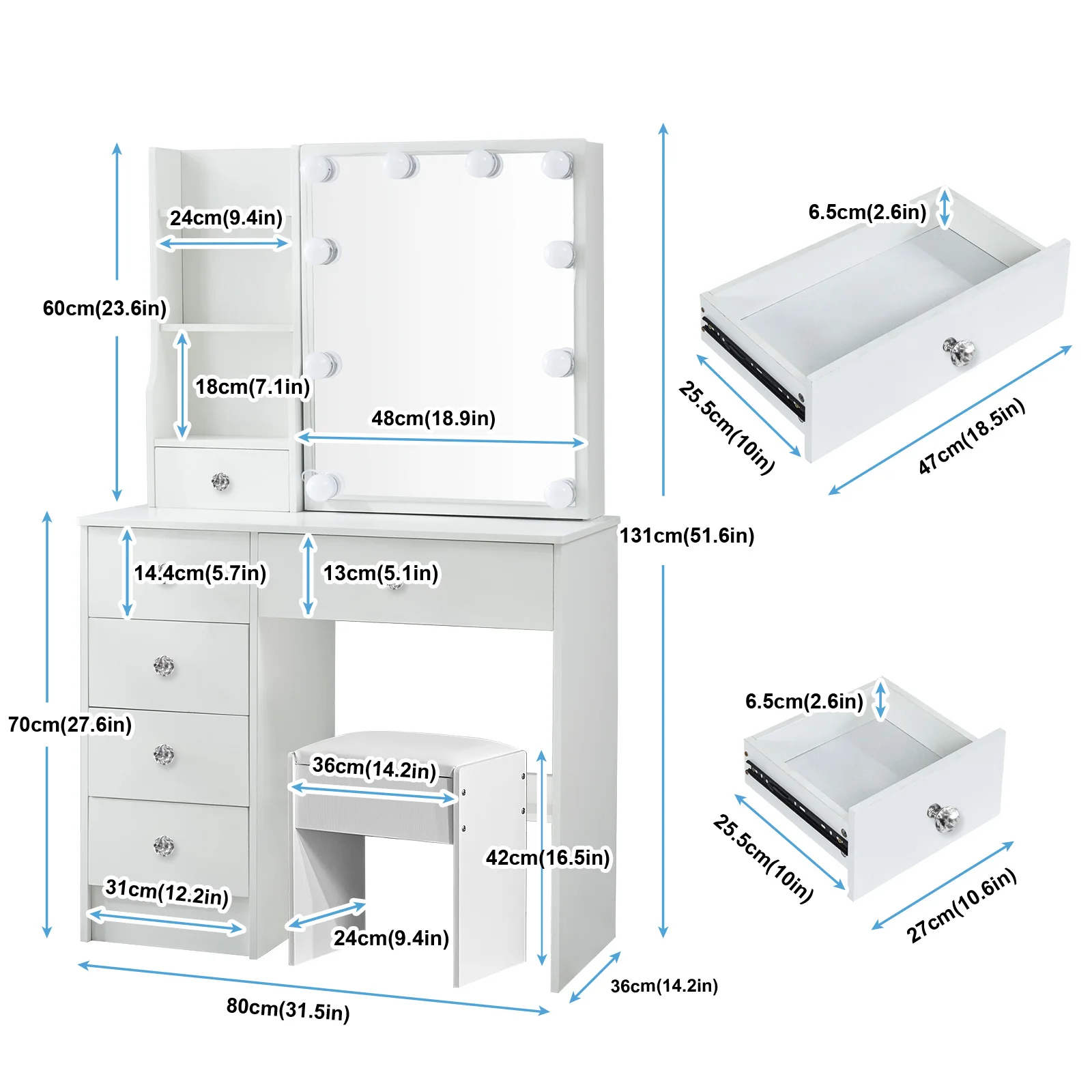 White Vanity Dressing Table with Mirror - Image 6