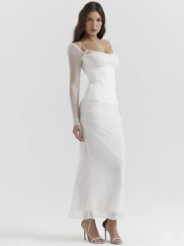 Mozision Elegant Sheer Long Sleeve Sexy Maxi Dress For - Image 3
