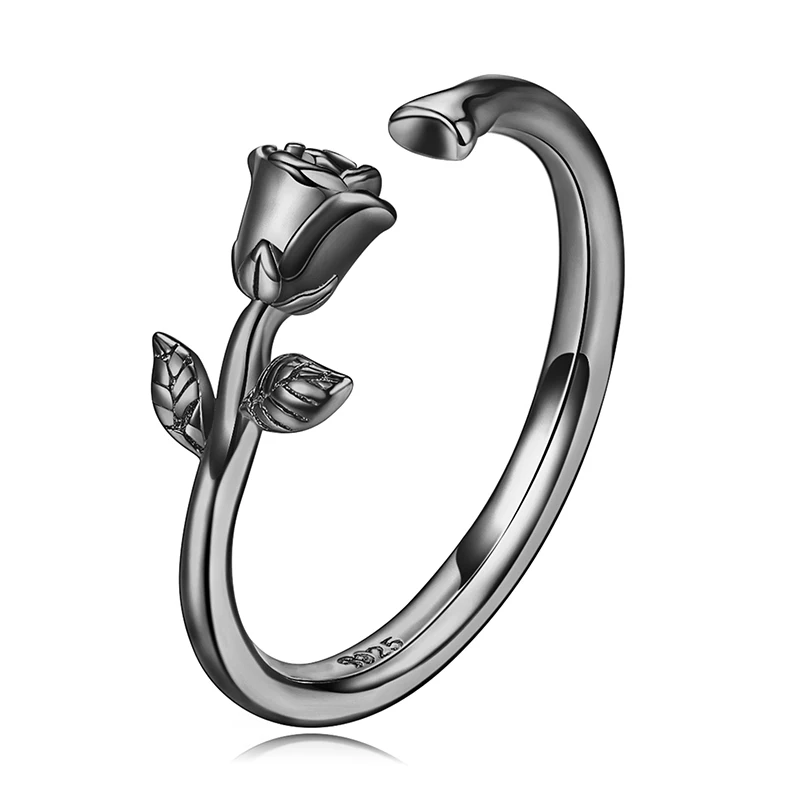 925 Sterling Silver Rose Adjustable Ring - Image 8