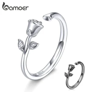 925 Sterling Silver Rose Adjustable Ring
