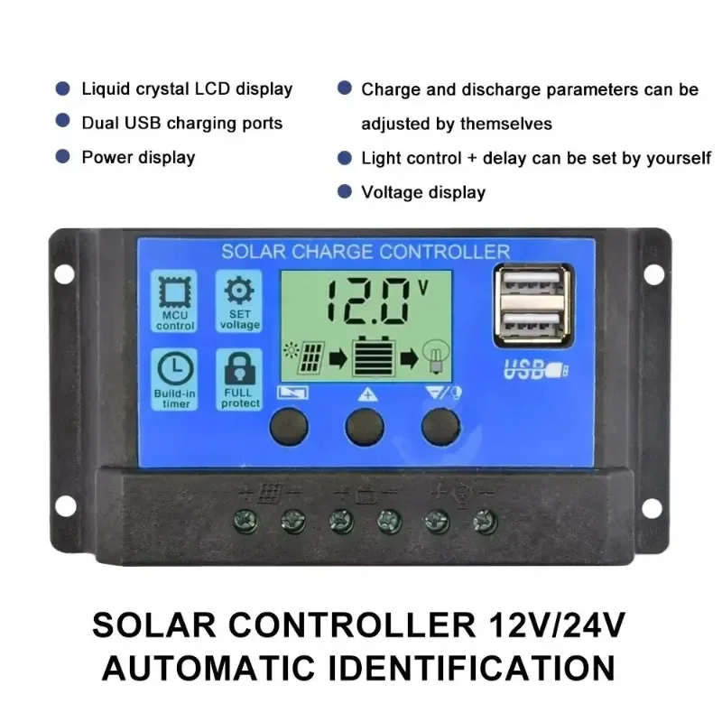 Solar Charge Controller with LCD & Dual USB (12/24V) - Image 2