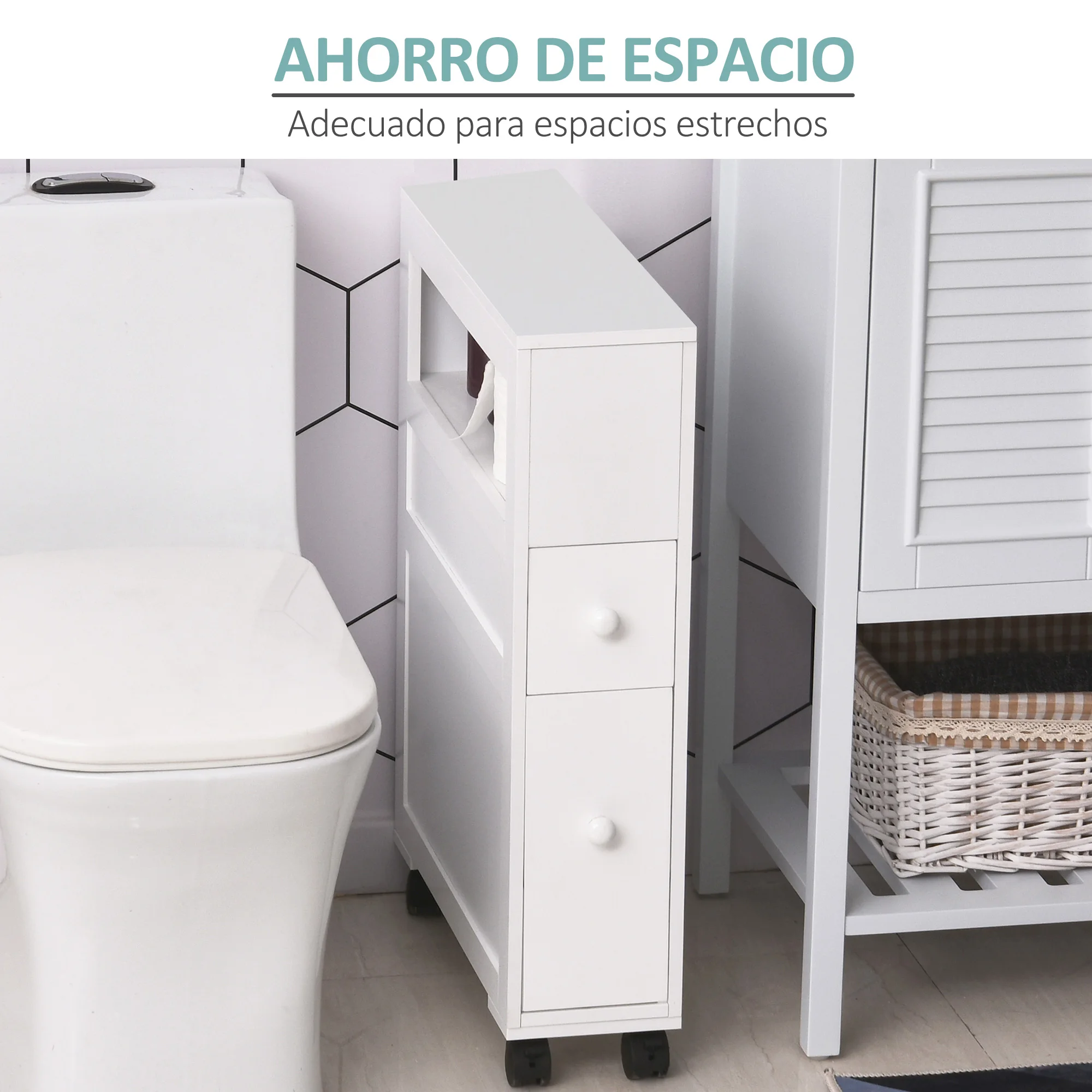 Homcom Bathroom Cabinet With Wheels 2 Drawers And Shelf - Image 5