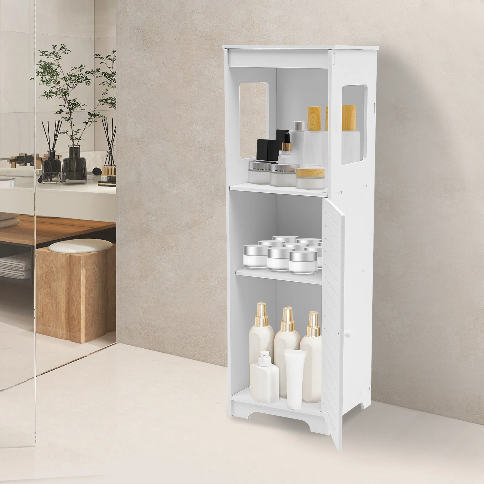 White PVC Bathroom Storage Cabinet