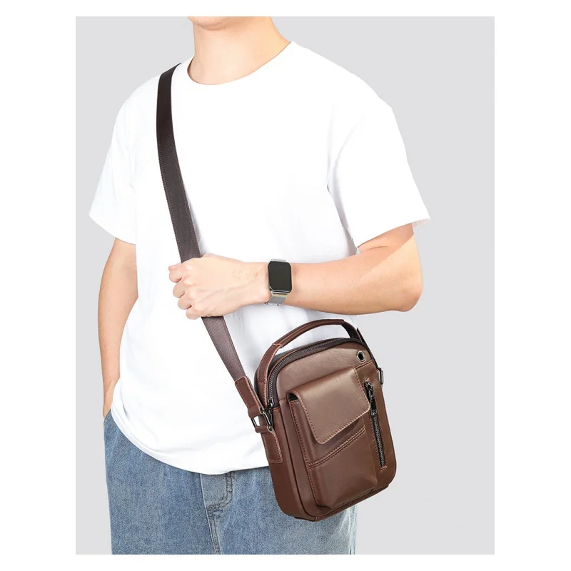 New Casual Men S Cow Leather Shoulder Bag Large - Image 2