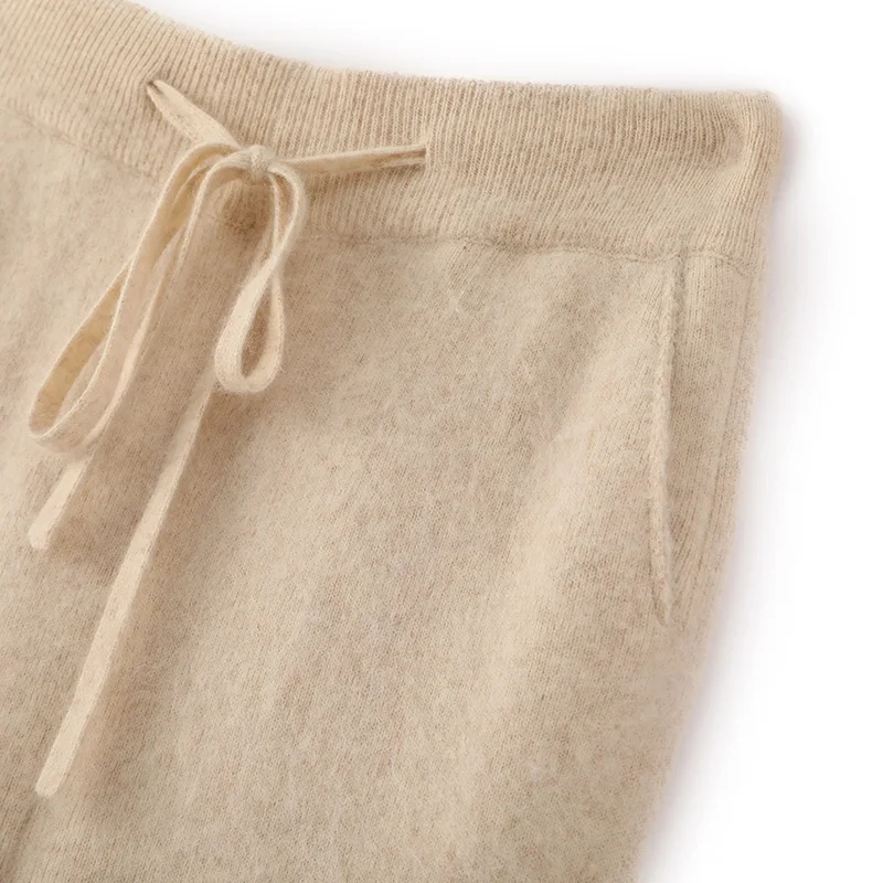 100% Pure Mink Cashmere Knit Wide-leg Pants Women S - Image 6