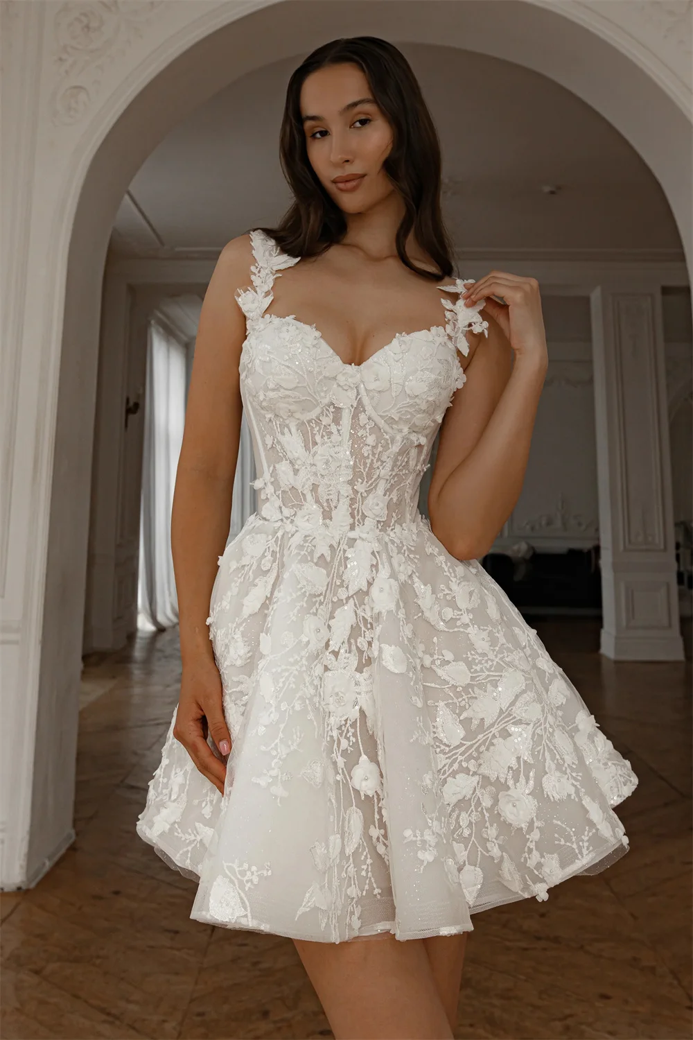 3D Floral Lace Wedding Dress - Image 3