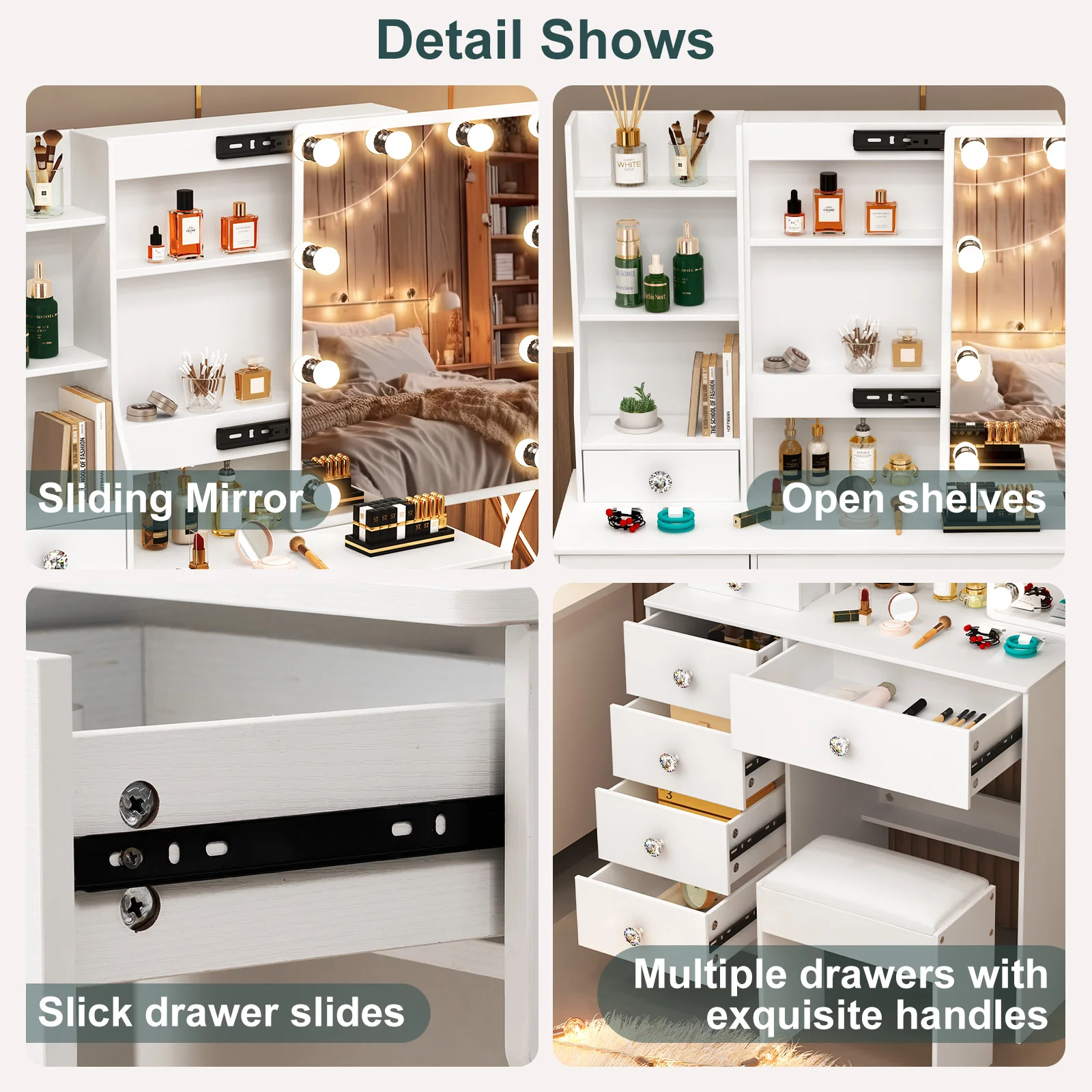 White Vanity Dressing Table with Mirror - Image 5