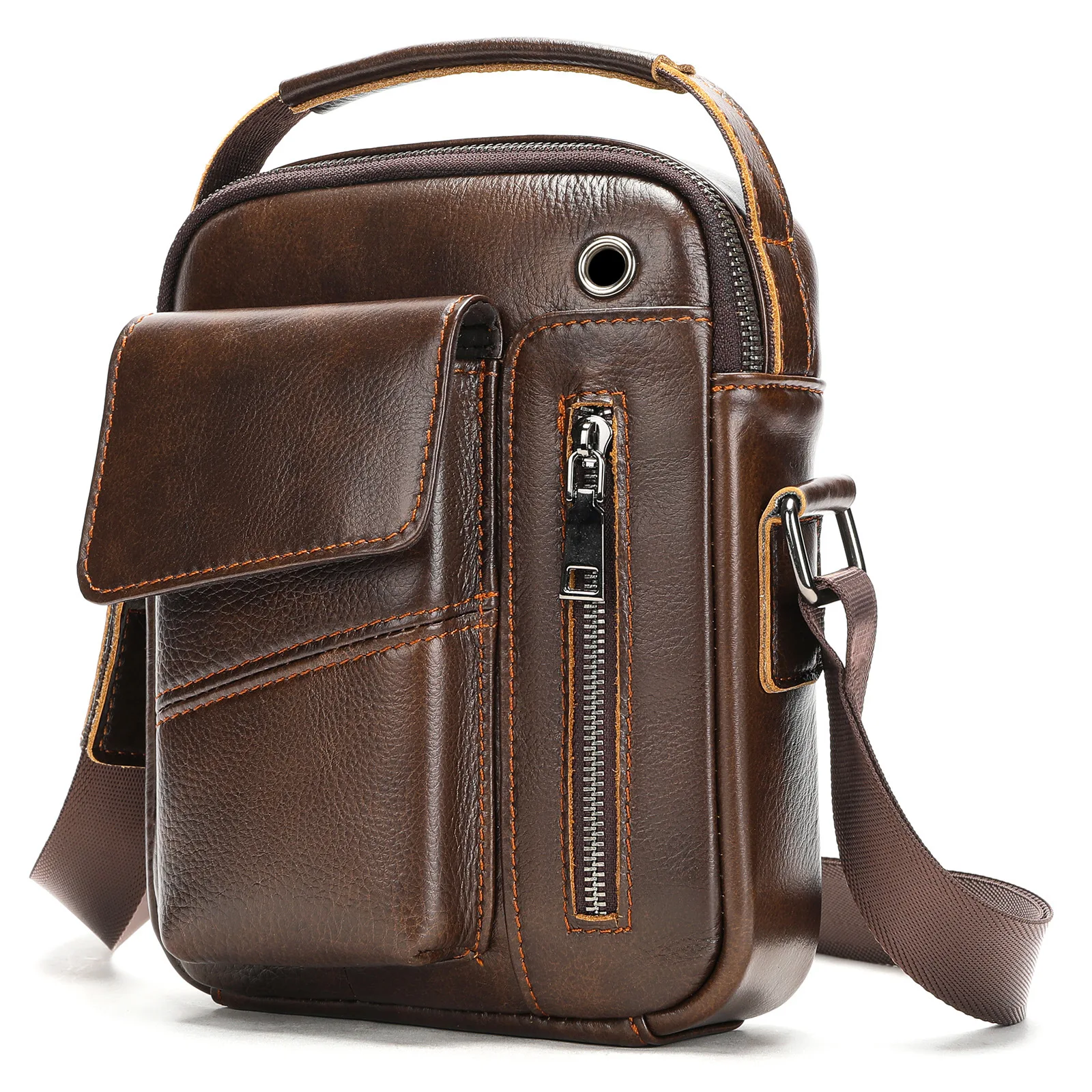 New Casual Men S Cow Leather Shoulder Bag Large - Image 7
