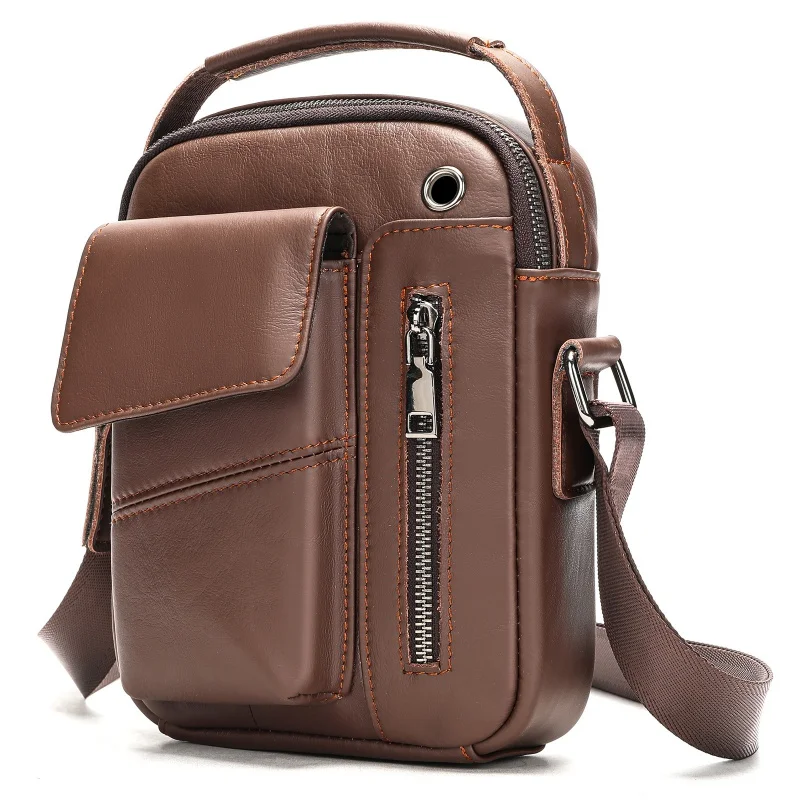 New Casual Men S Cow Leather Shoulder Bag Large - Image 3