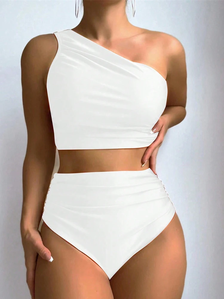 One-Shoulder Pleated Bikini Set - Image 2