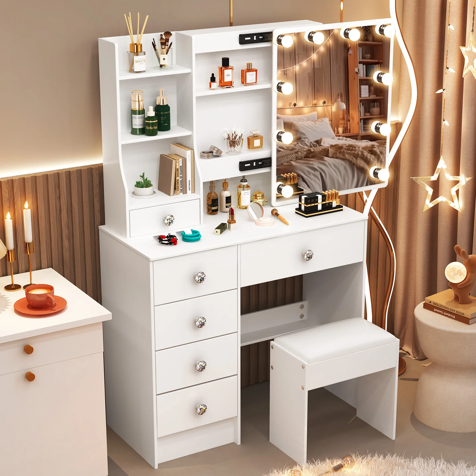 White Vanity Dressing Table with Mirror - Image 2