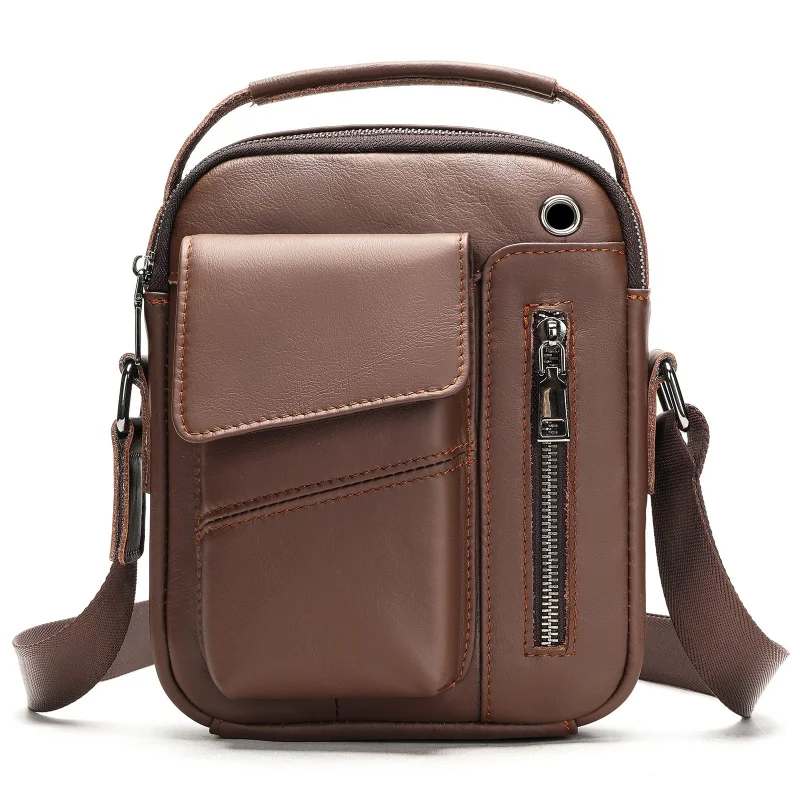 New Casual Men S Cow Leather Shoulder Bag Large - Image 4