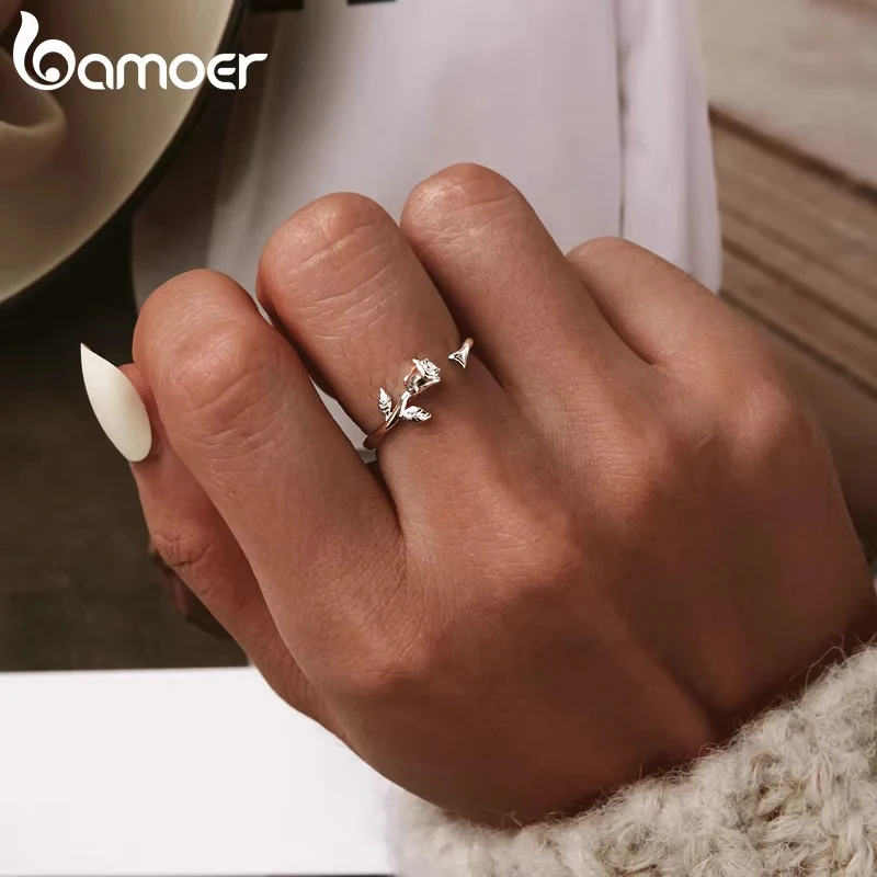 925 Sterling Silver Rose Adjustable Ring - Image 2