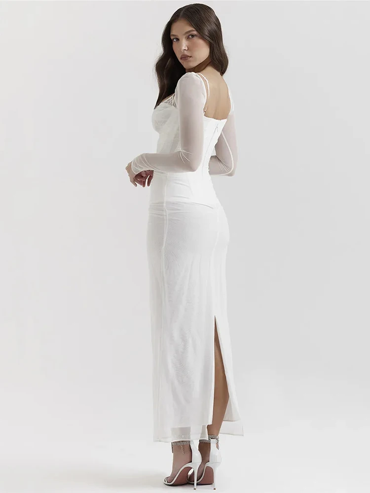 Mozision Elegant Sheer Long Sleeve Sexy Maxi Dress For - Image 4