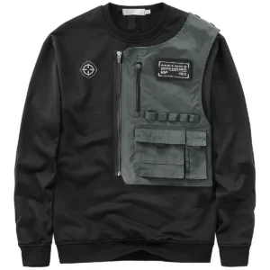 Fashion Men Black Techwear 100% Cotton Patch Stich Long