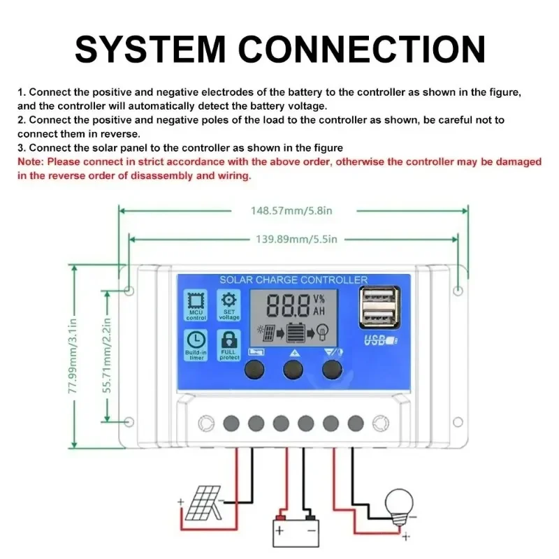 Solar Charge Controller with LCD & Dual USB (12/24V) - Image 3