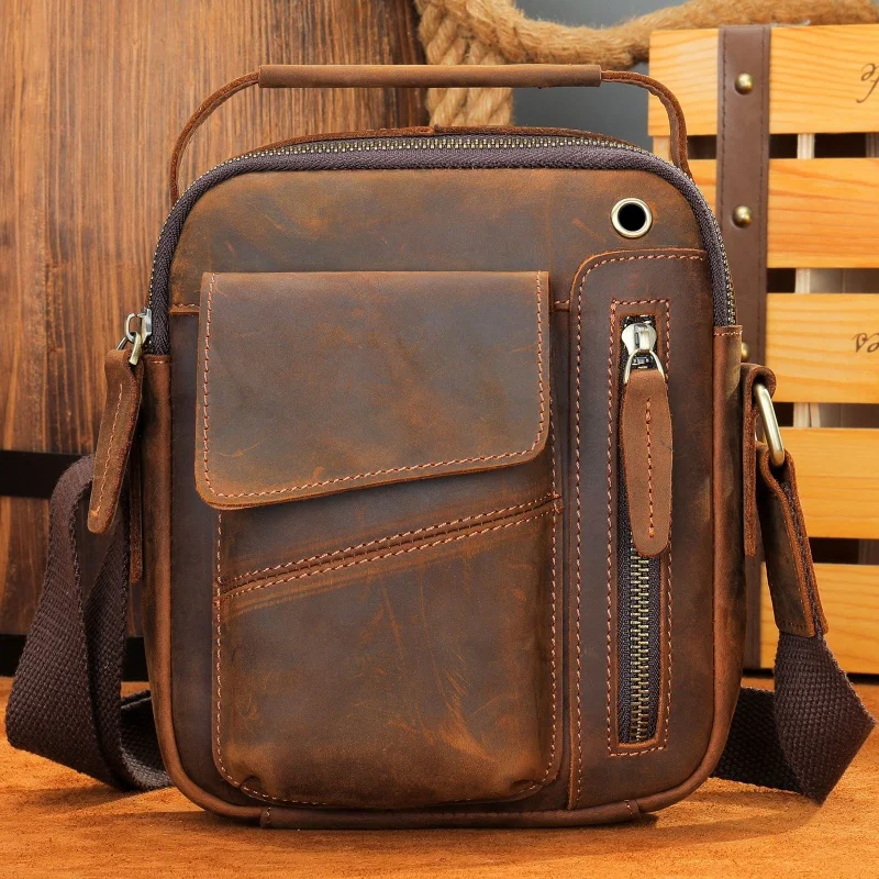 New Casual Men S Cow Leather Shoulder Bag Large