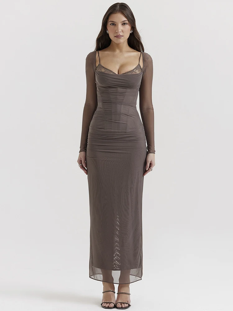 Mozision Elegant Sheer Long Sleeve Sexy Maxi Dress For - Image 6