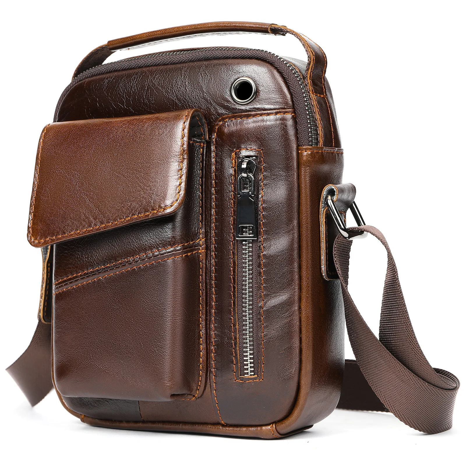 New Casual Men S Cow Leather Shoulder Bag Large - Image 14