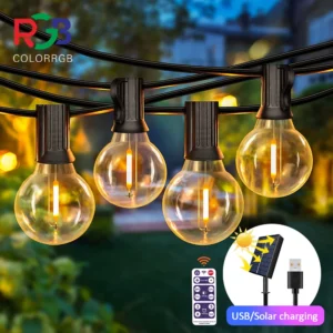12m 30 Leds G40 Solar String Lights Outdoor Patio