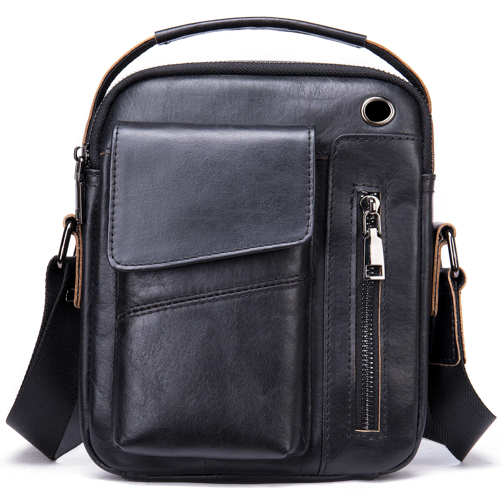 New Casual Men S Cow Leather Shoulder Bag Large - Image 8