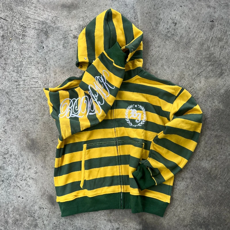 Y2k Street Kid Zip Up Hoodie Stripe Rivet Embroidery - Image 3