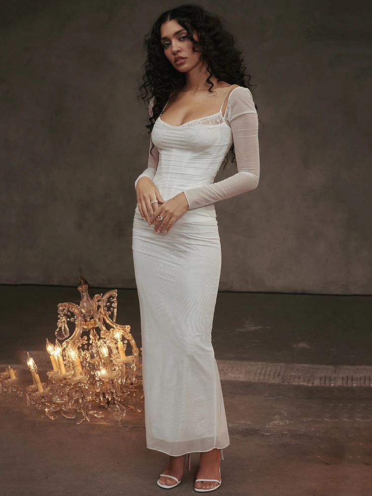 Mozision Elegant Sheer Long Sleeve Sexy Maxi Dress For - Image 5