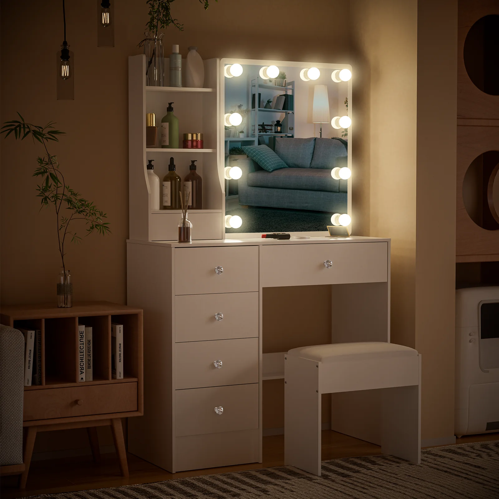 White Vanity Dressing Table with Mirror - Image 3
