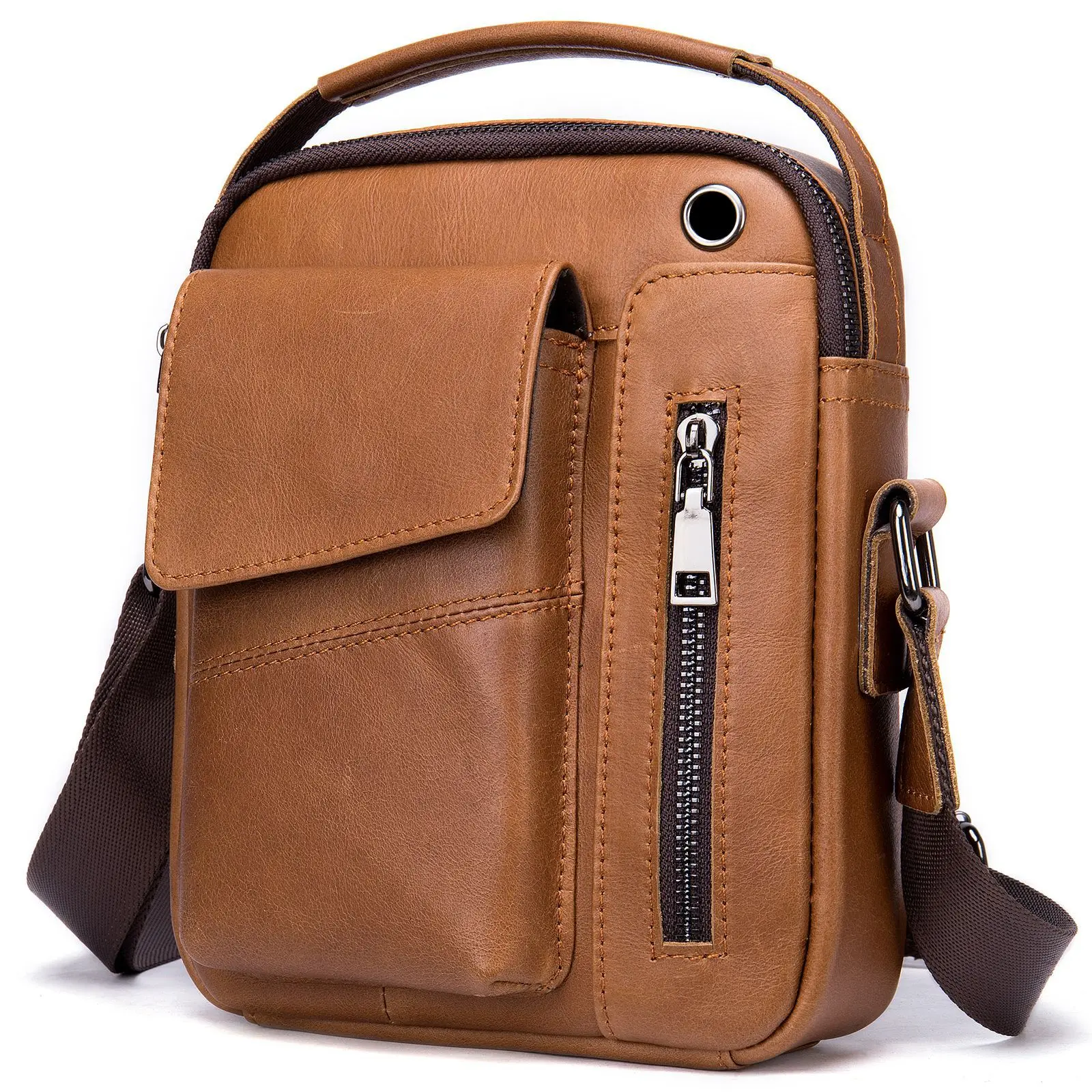 New Casual Men S Cow Leather Shoulder Bag Large - Image 9