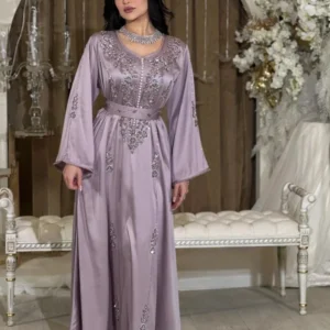 Moroccan Kaftan Long-Sleeve Evening Dress