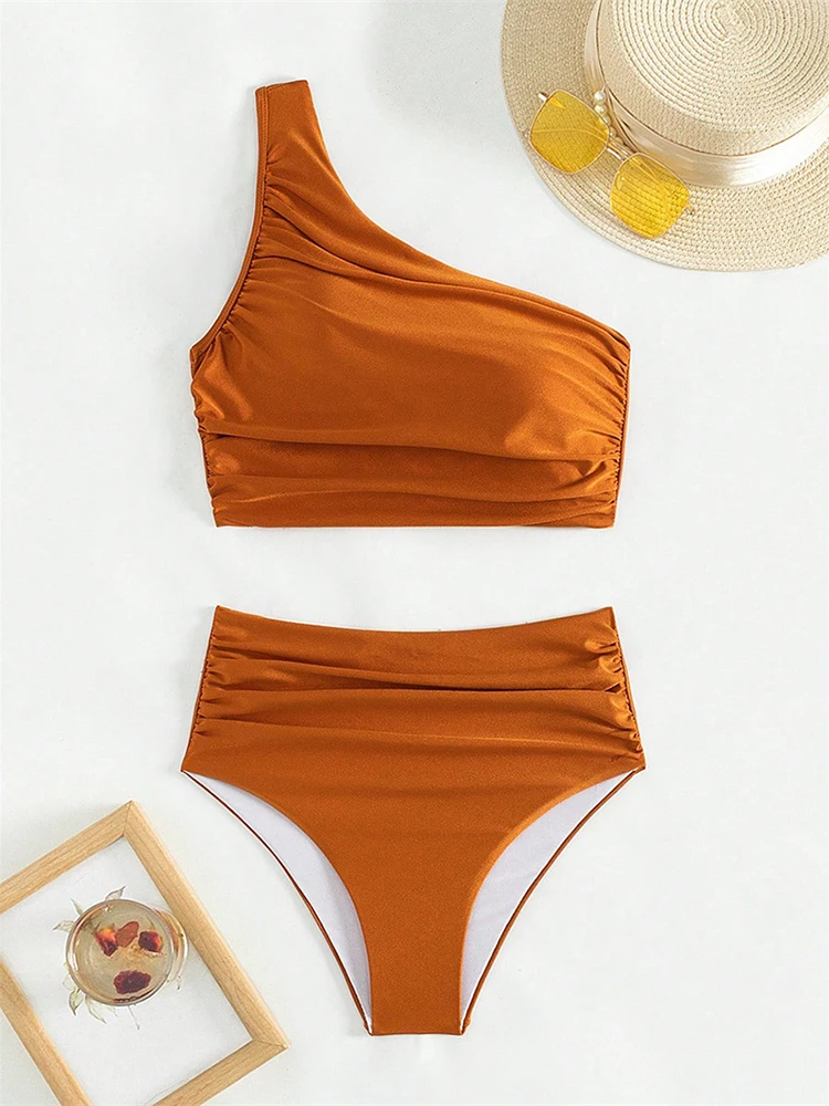 One-Shoulder Pleated Bikini Set - Image 5