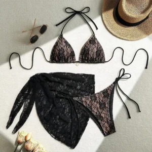 Lace Three-Piece Bikini Set
