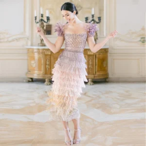 Feather & Tassel Evening Dress