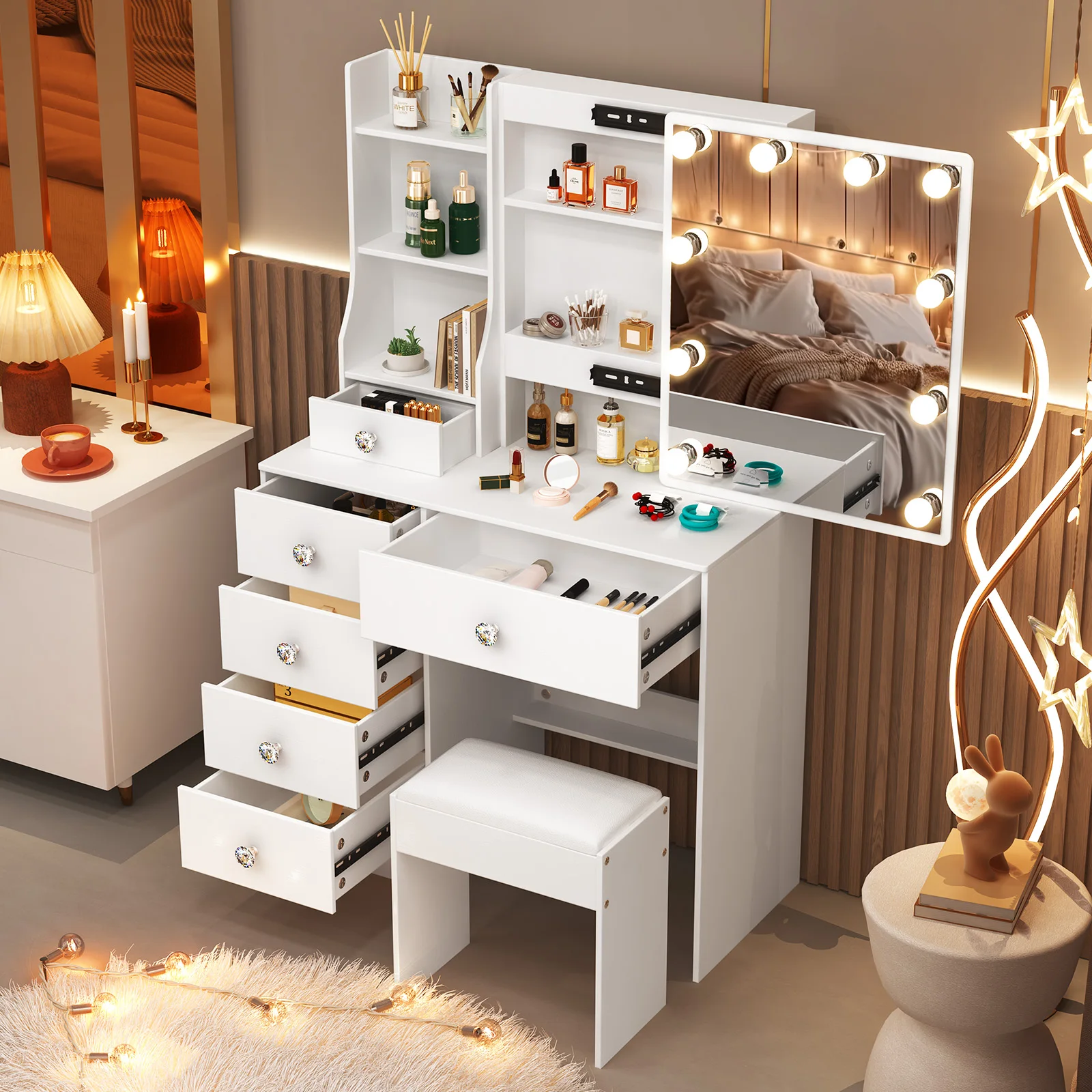 White Vanity Dressing Table with Mirror