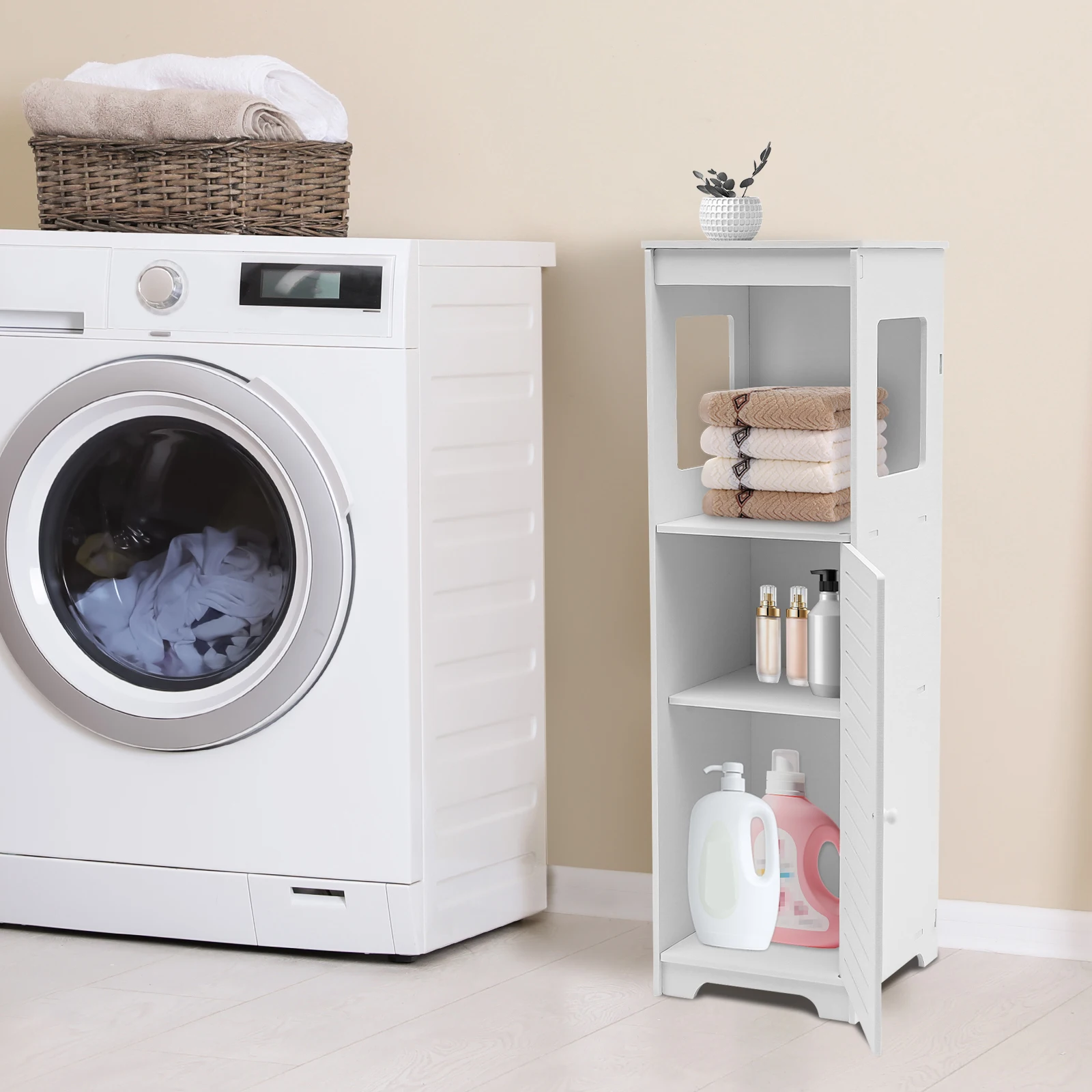 White PVC Bathroom Storage Cabinet - Image 4