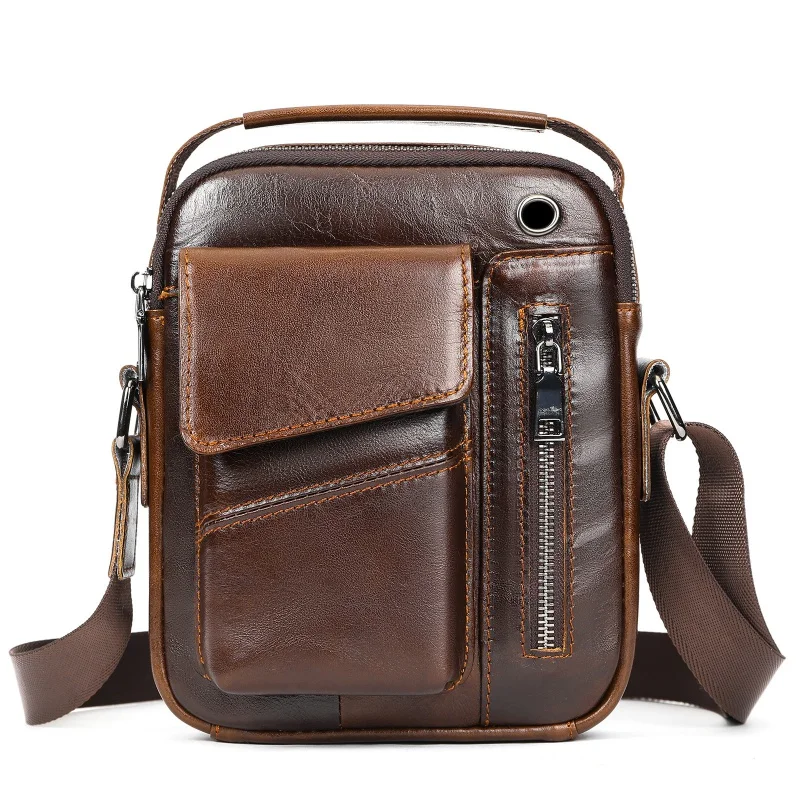 New Casual Men S Cow Leather Shoulder Bag Large - Image 6