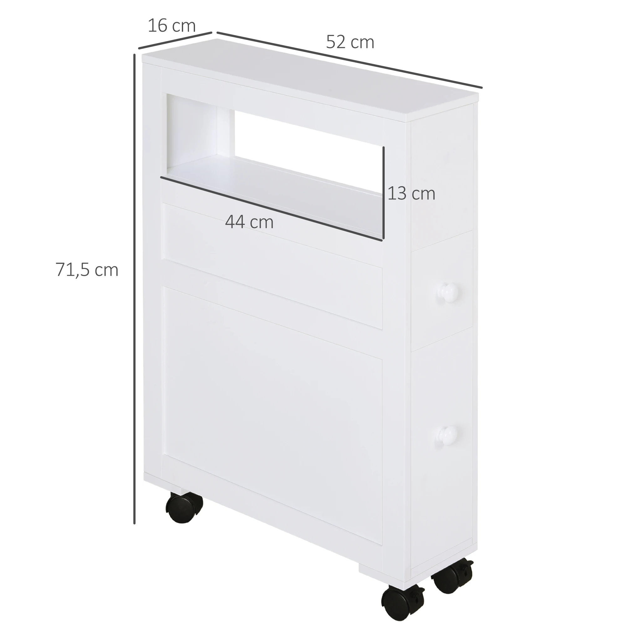 Homcom Bathroom Cabinet With Wheels 2 Drawers And Shelf - Image 3