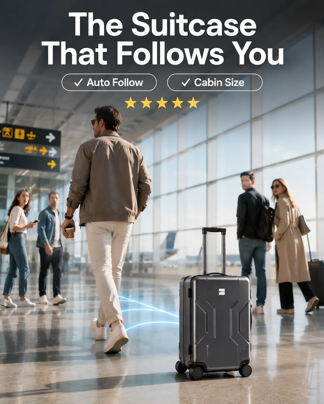 VALORA AutoGlide Carry-On AutoGlide Carry-On smart self-following suitcase, in use