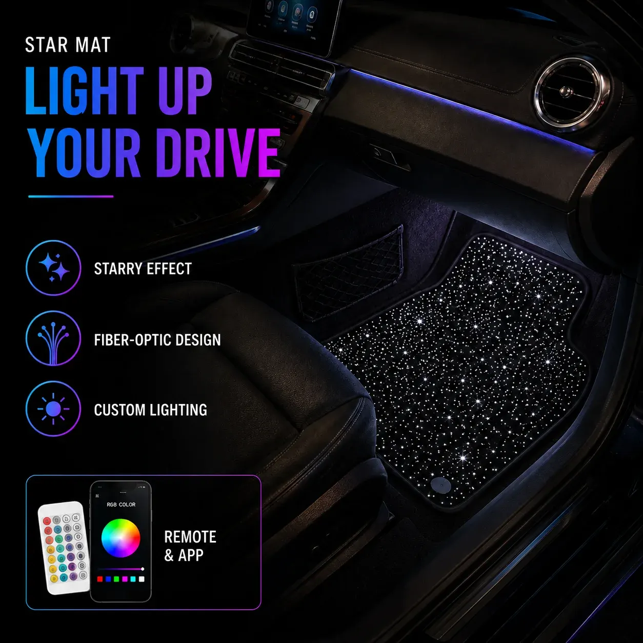 StarMat RGB Starlight Car Mat Universal Fit (2pcs) - Image 5